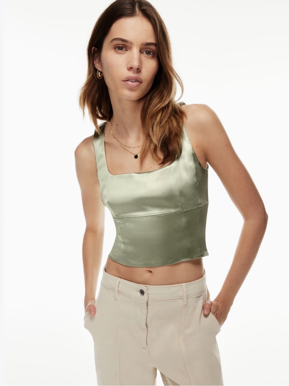 Aritzia Wilfred Shine Bustier in Silver Sage Green